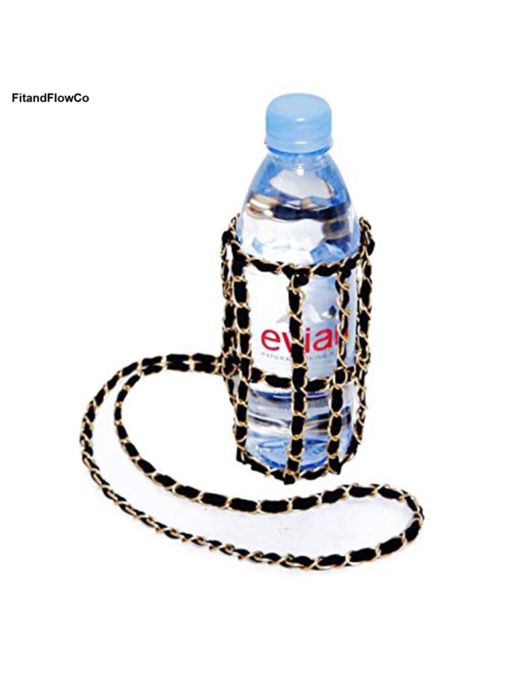 Crochet Water Bottle Holder Crossbody Sling with Vegan Leather Trim